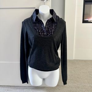 THEORY Layered Plaid Collar Sweater Sz Medium